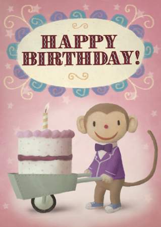 Happy Birthday Monkey Cake Greeting Card by Stephen Mackey - Click Image to Close